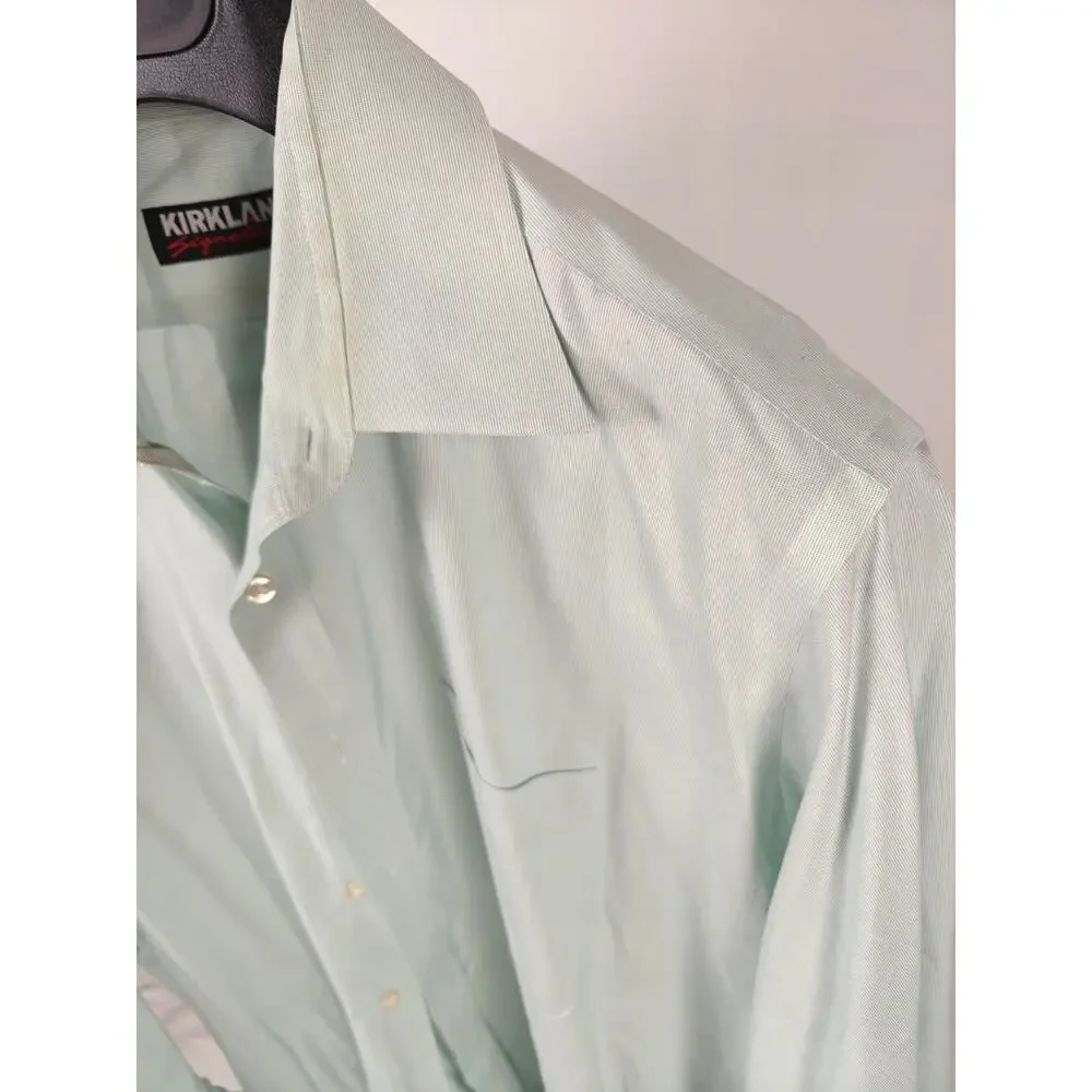 Men’s Kirkland Signature Dress Shirt Mint Green 17.5 36 Non-Iron Cotton